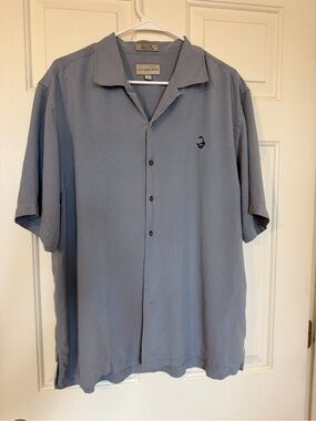 Cutter & Buck 100% Silk Men's Short Sleeve Button Shirt - Light Blue - size L